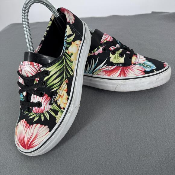 Vans Shoes Mens Size 5.5 Black Floral Hawaiian Canvas Skate Low Top Womens 7 - Picture 1 of 9